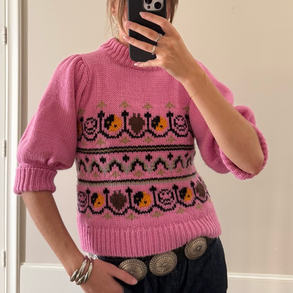 Ganni Pink Patterned Wool Sweater
